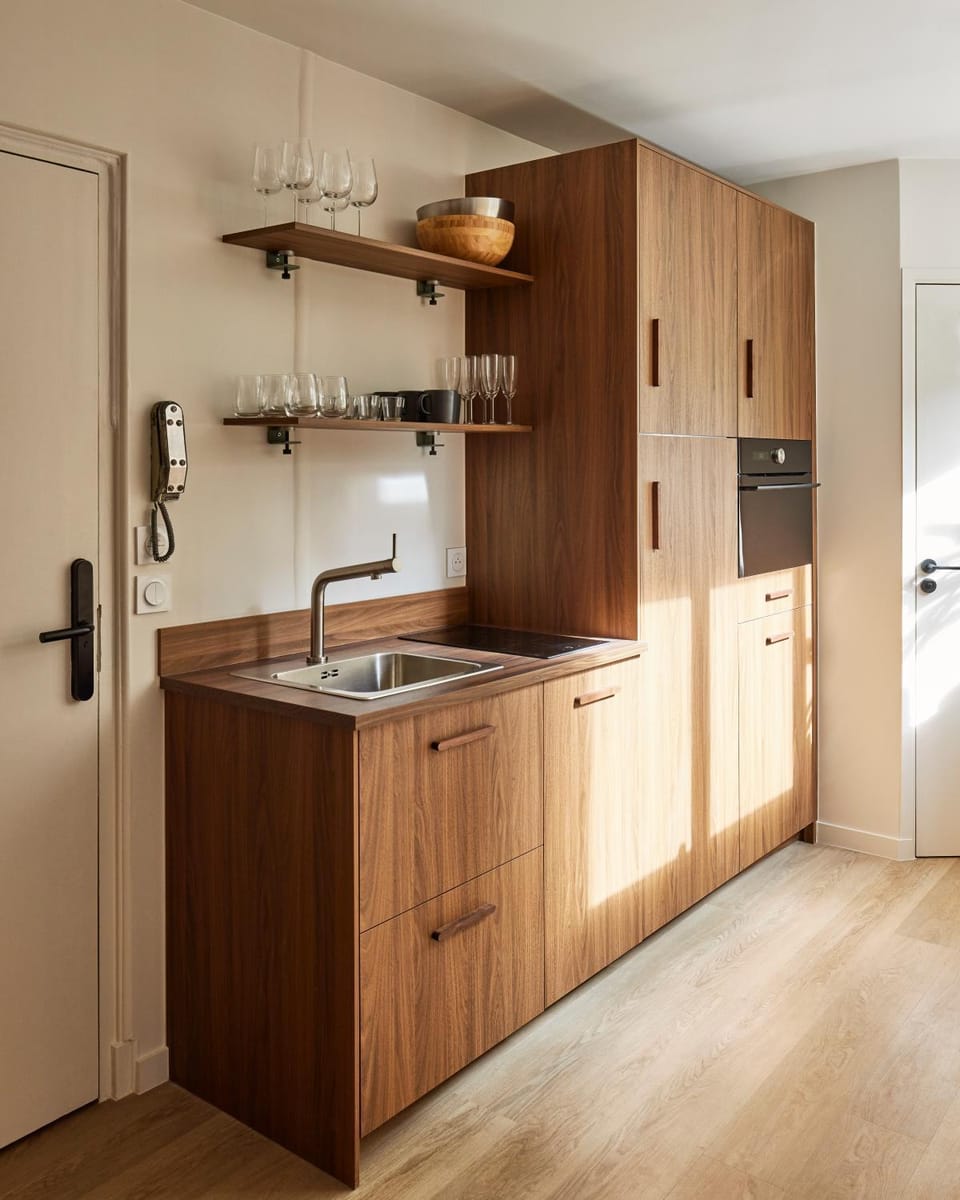Kitchen or kitchenette, stove