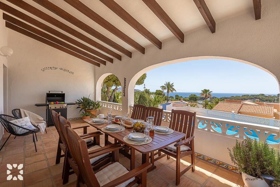 Patio, Day, Natural landscape, View (from property/room), Balcony/Terrace, Living room, Seating area, Dining area, Pool view, Sea view, Swimming pool, sunbed