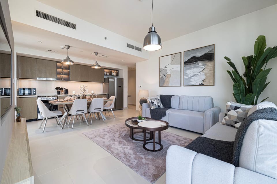 Kitchen or kitchenette, Living room, Seating area, Dining area, air conditioner