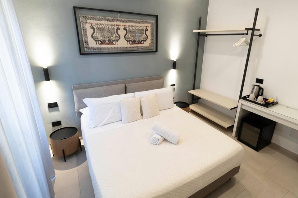Bed, wardrobe