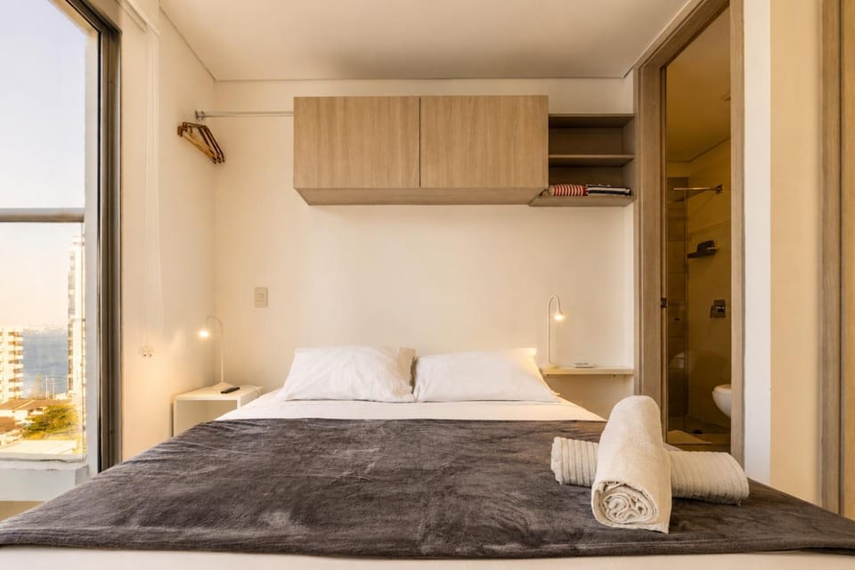 Bed, Bathroom, Bedroom, City view, storage