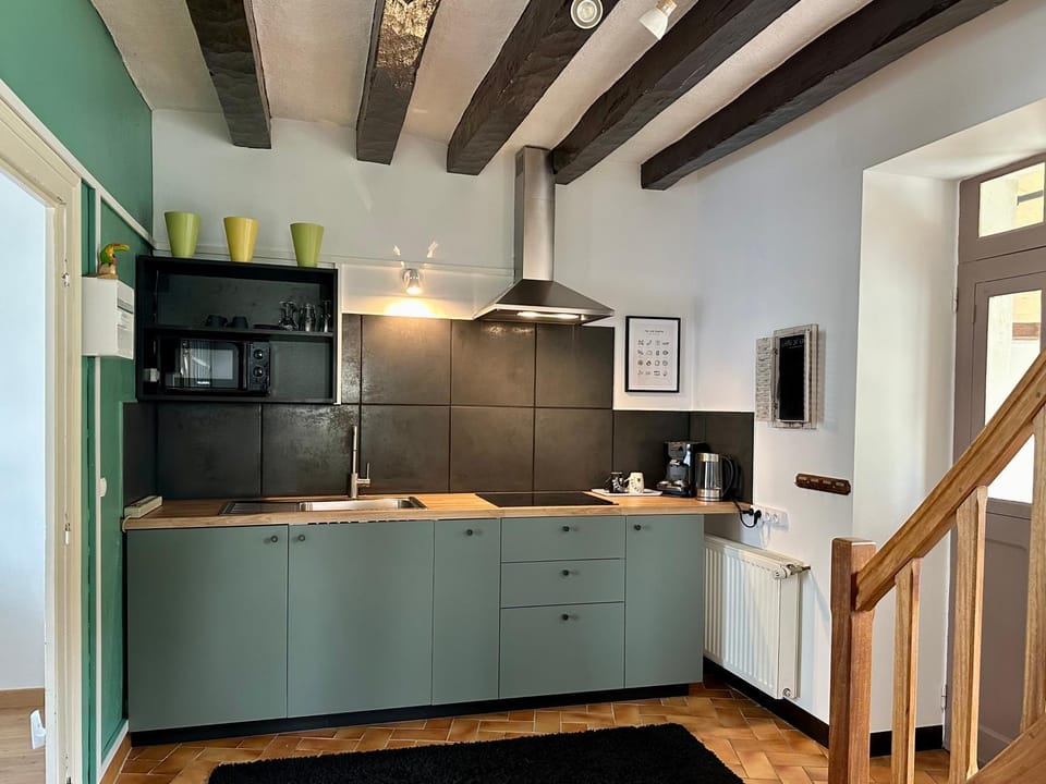 Kitchen or kitchenette, stove