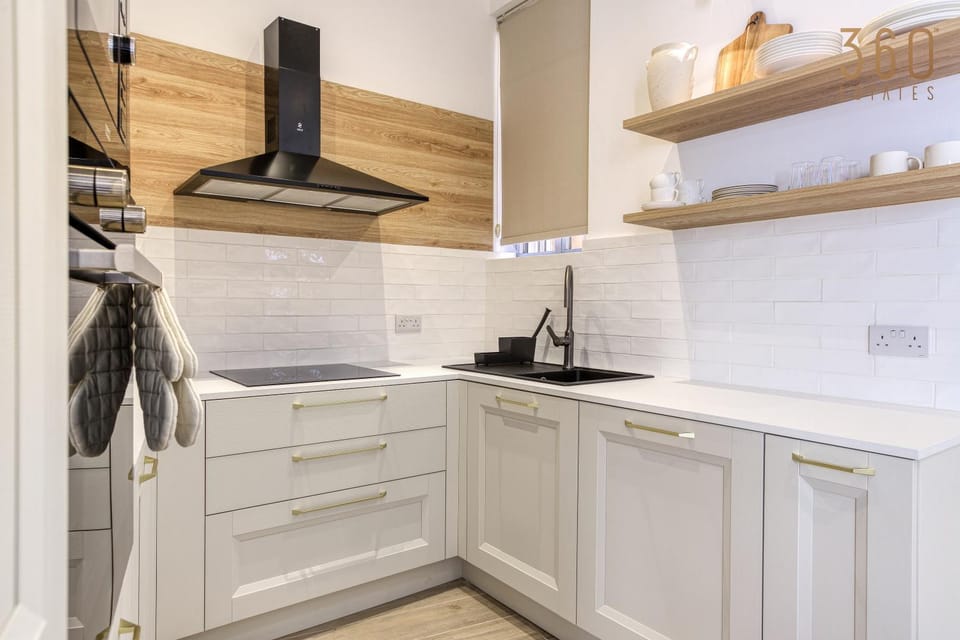 Kitchen or kitchenette, stove
