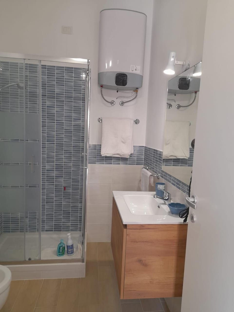 Bathroom, hair dryier, towels