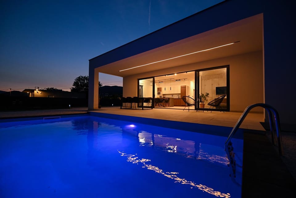 Patio, Night, Pool view, Swimming pool