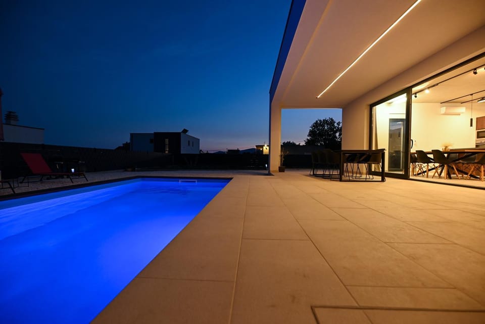 Patio, Night, Pool view, Swimming pool