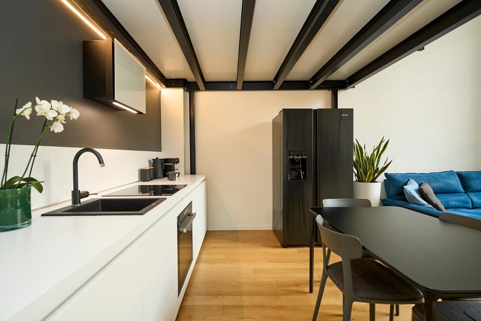 Kitchen or kitchenette, Living room, Seating area, Dining area, oven, stove