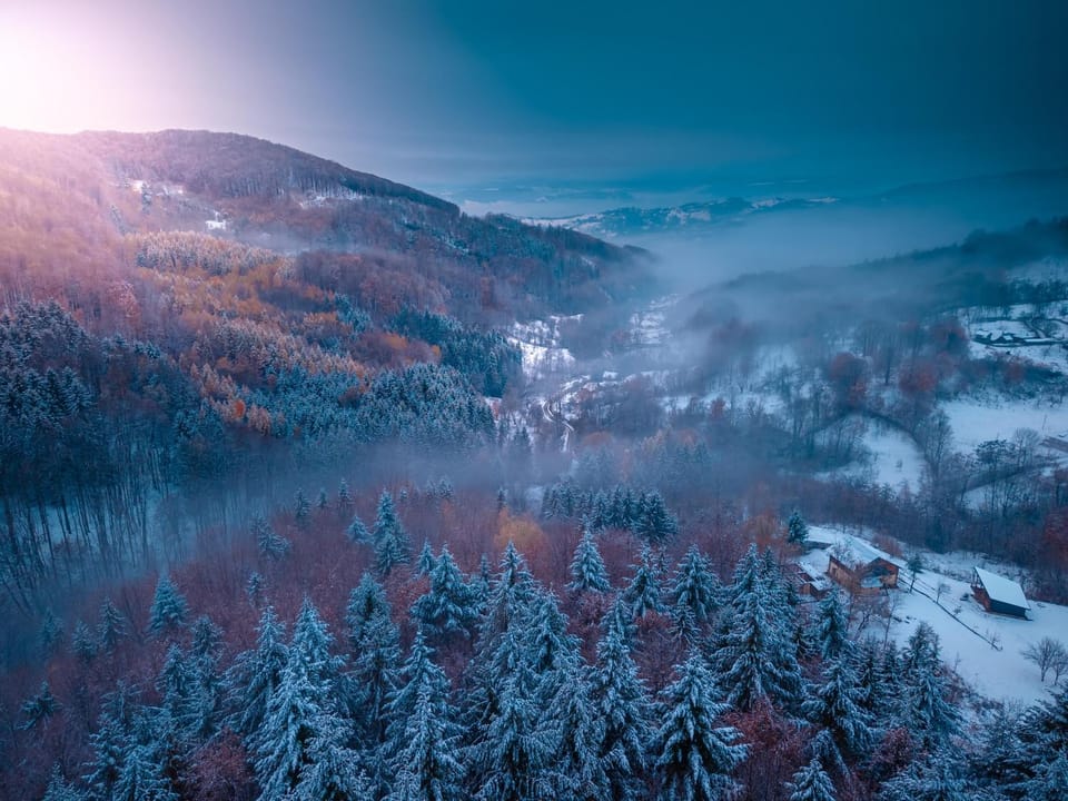 Natural landscape, Bird's eye view, Winter