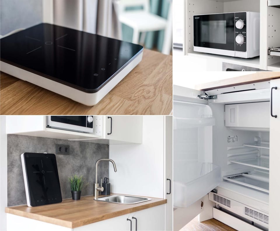 Kitchen or kitchenette, stove