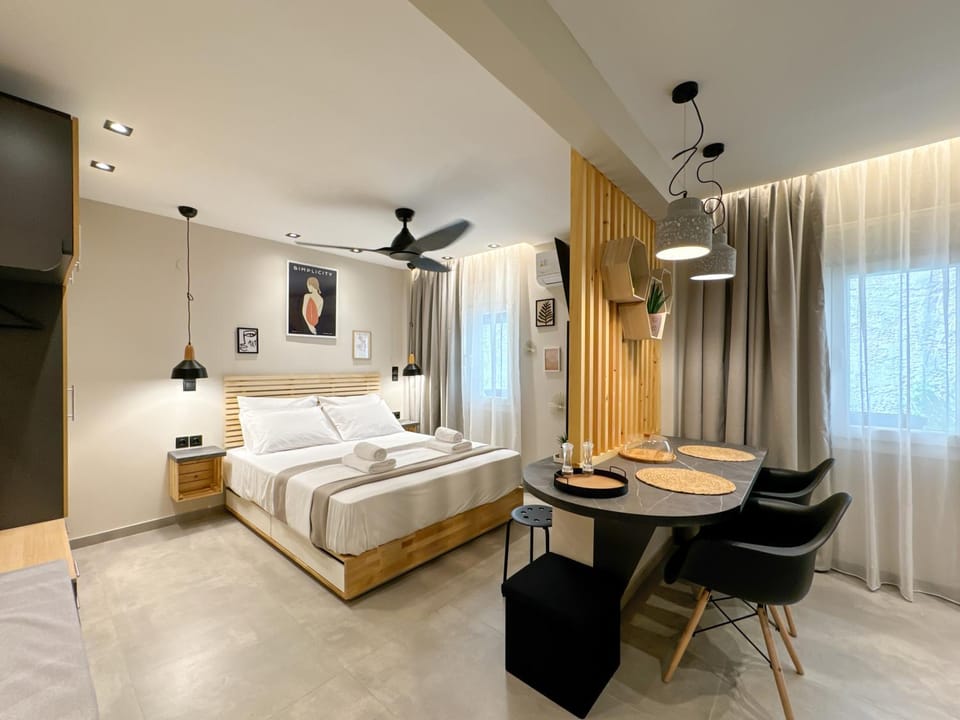 Bed, Photo of the whole room, Seating area, Bedroom, towels, air conditioner