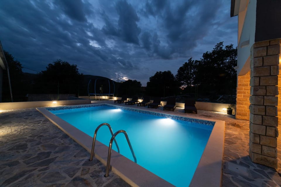 Night, Natural landscape, Pool view, Swimming pool, sunbed