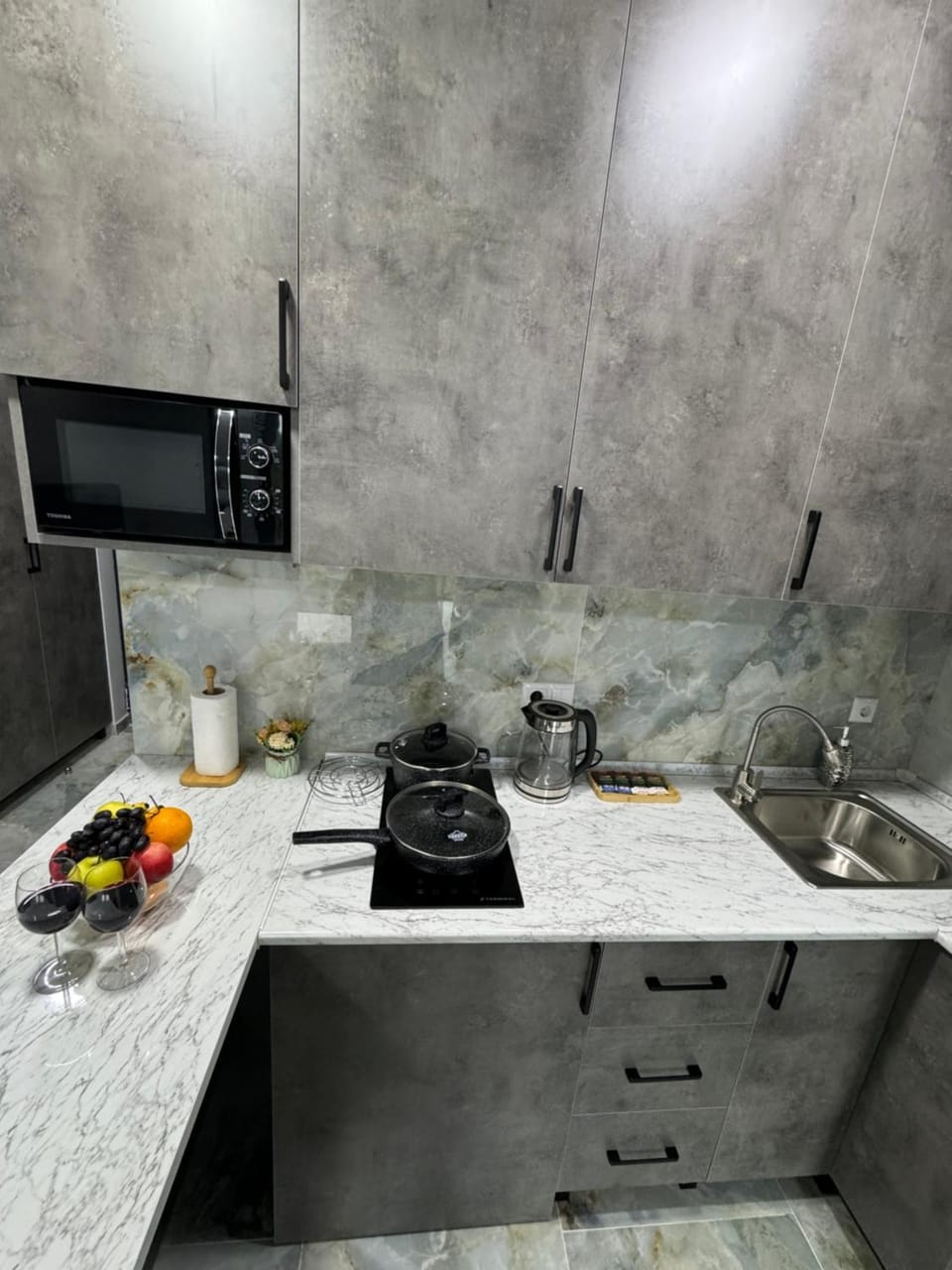 Kitchen or kitchenette, stove