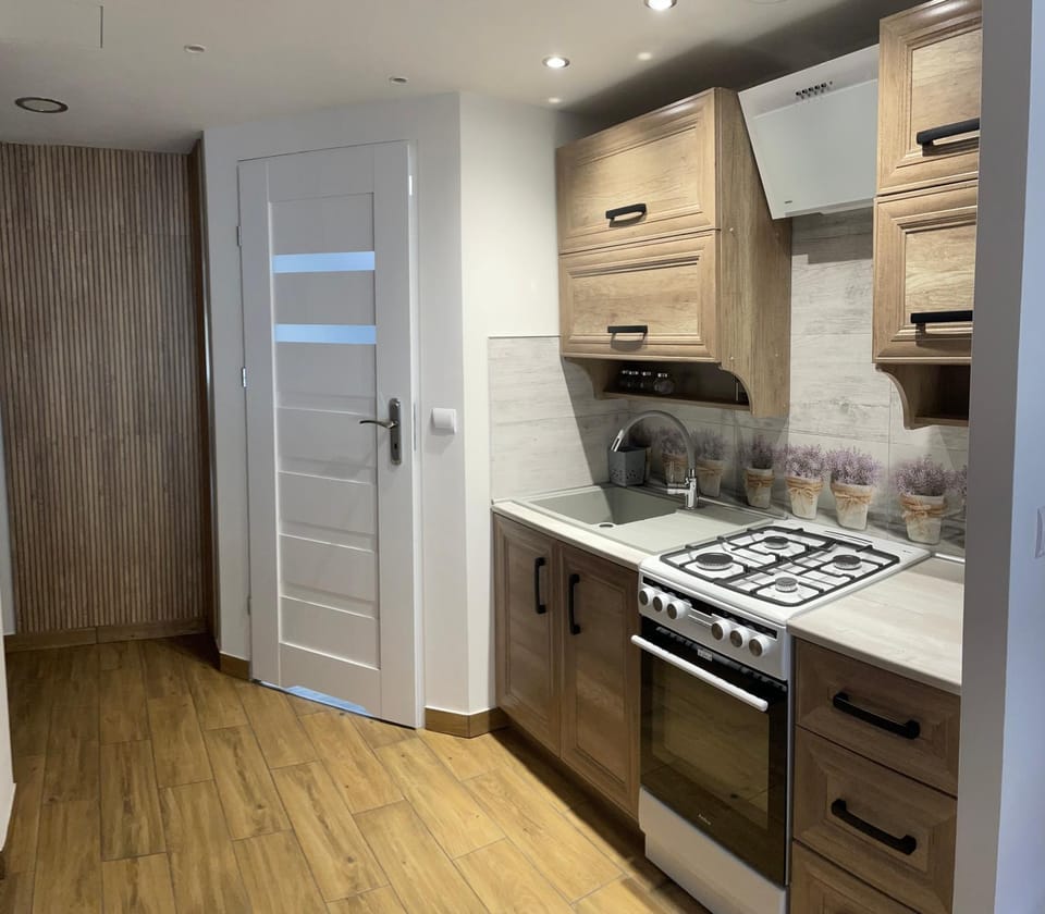 Kitchen or kitchenette, stove
