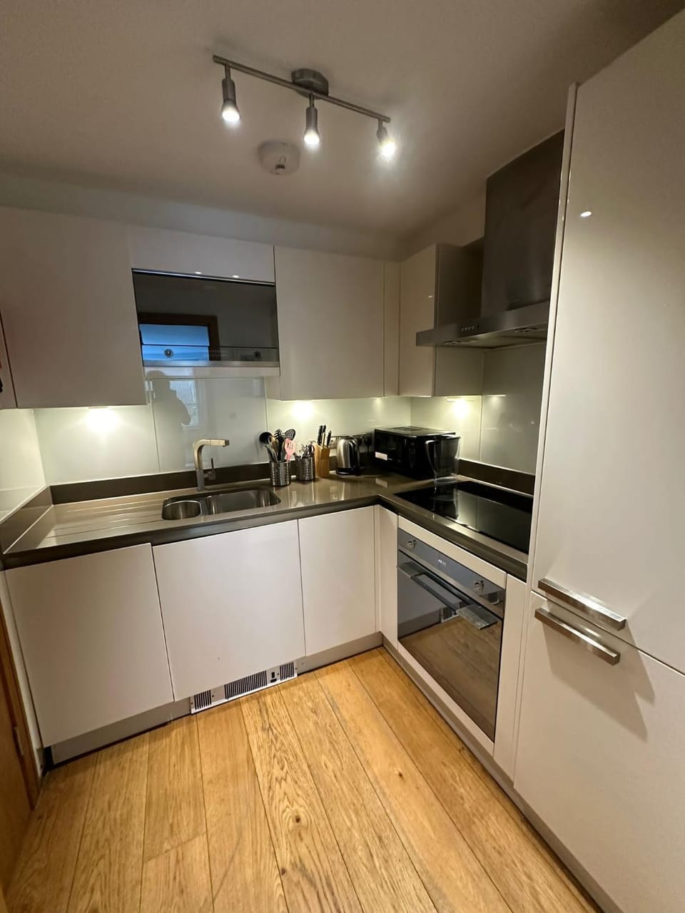 Kitchen or kitchenette, dishwasher, oven, stove