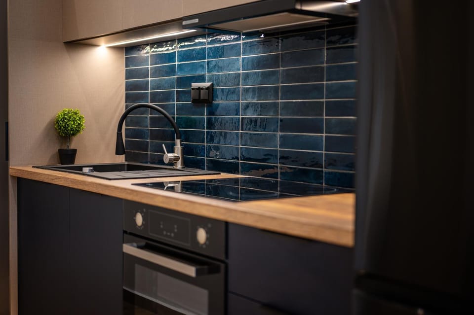 Kitchen or kitchenette, stove