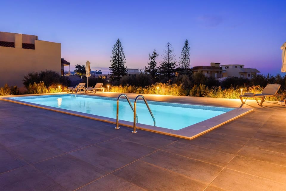 Night, Pool view, Swimming pool, Sunset, sunbed