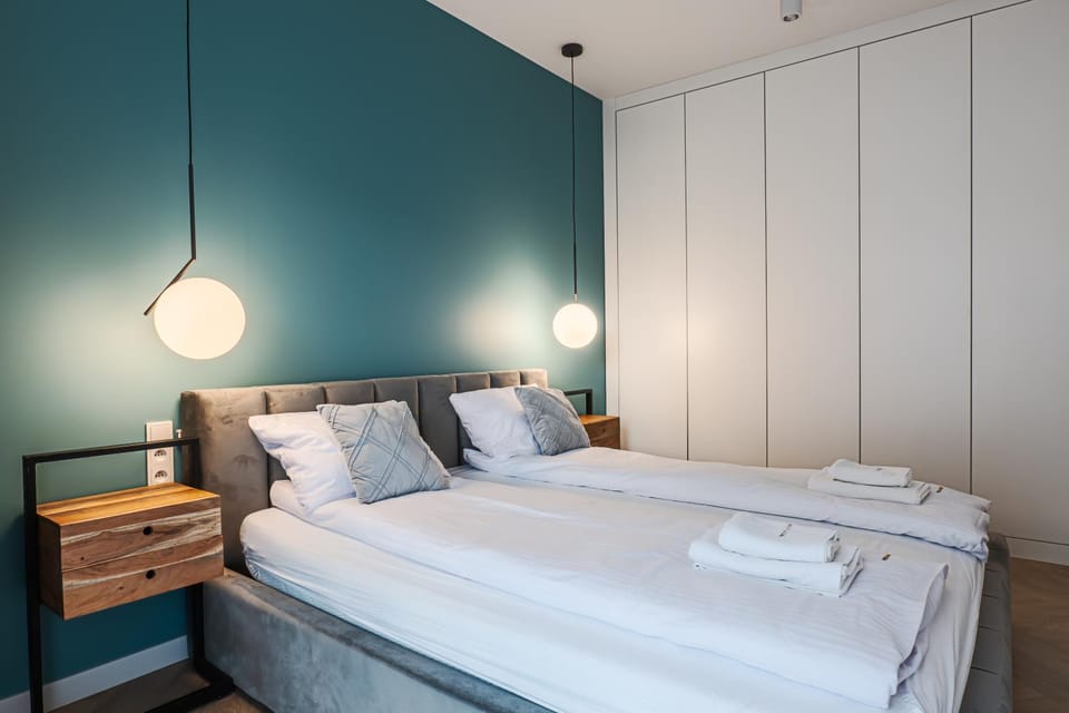 Bed, Photo of the whole room, Bedroom, towels, wardrobe