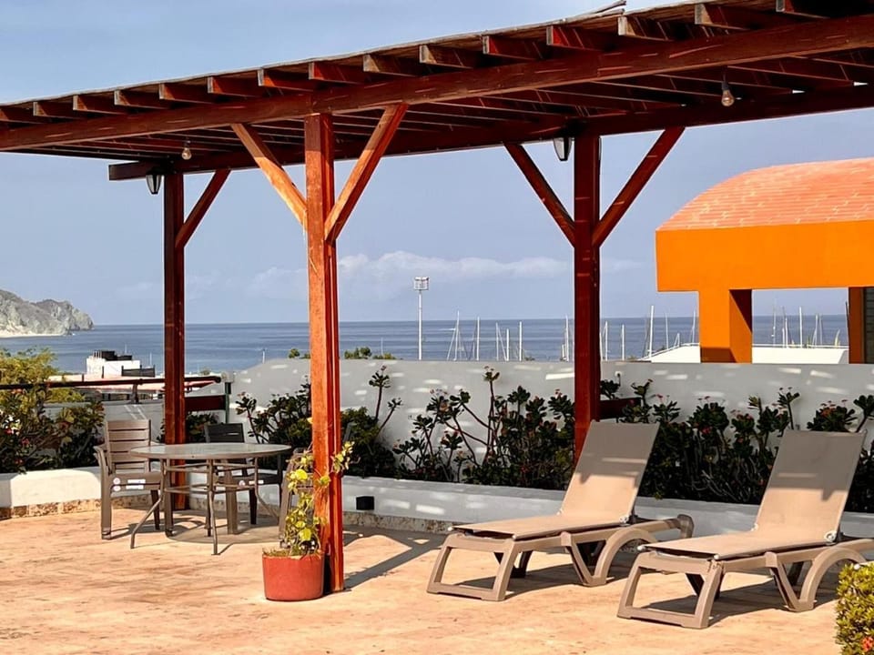 Patio, Day, Natural landscape, View (from property/room), Balcony/Terrace, Living room, Seating area, Dining area, Sea view, Swimming pool, sunbed