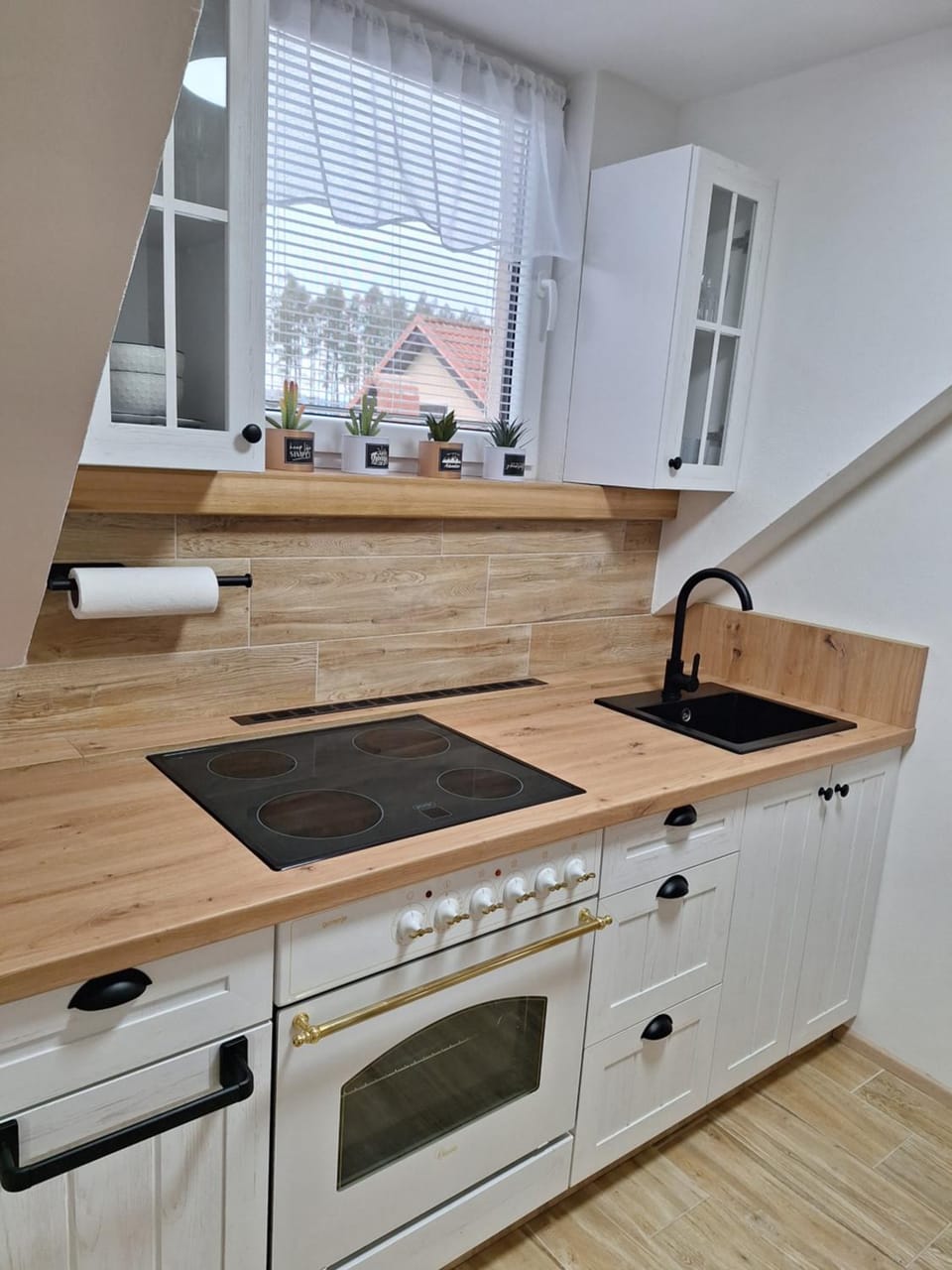 Kitchen or kitchenette, stove