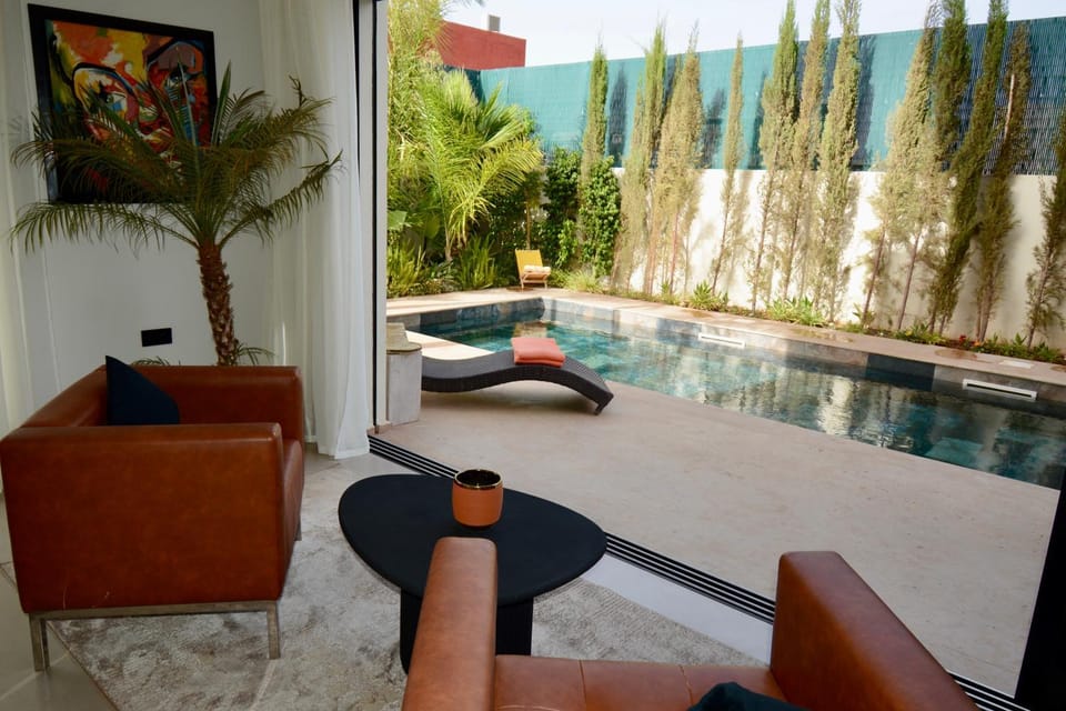 Natural landscape, Living room, Pool view, Swimming pool, sunbed