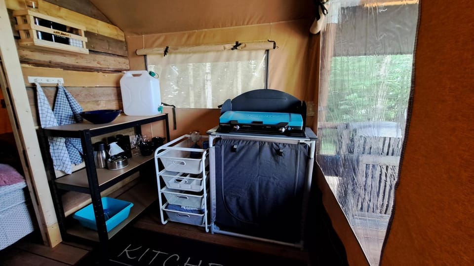 Kitchen or kitchenette, stove