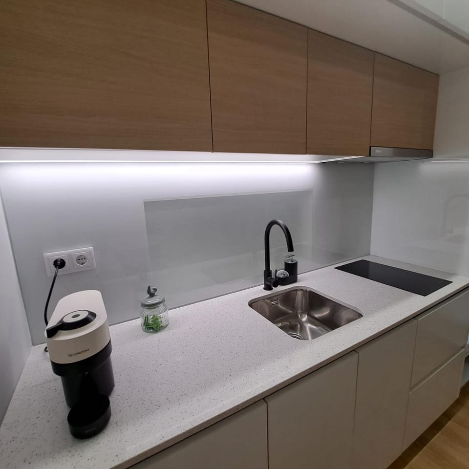 Kitchen or kitchenette, stove