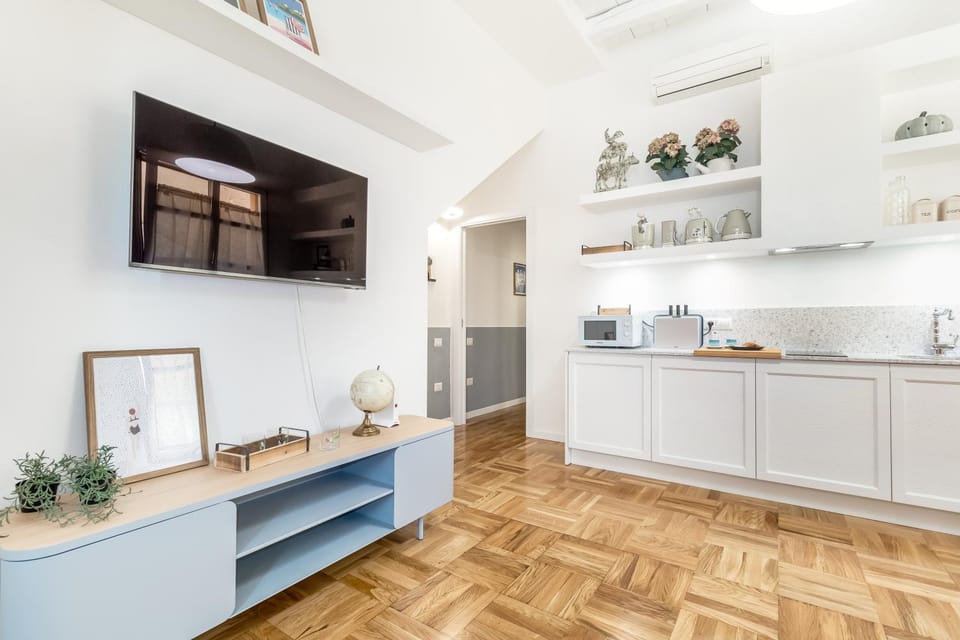 TV and multimedia, Kitchen or kitchenette, Living room, Photo of the whole room, Seating area, dishwasher, microwave, stove, toaster, air conditioner