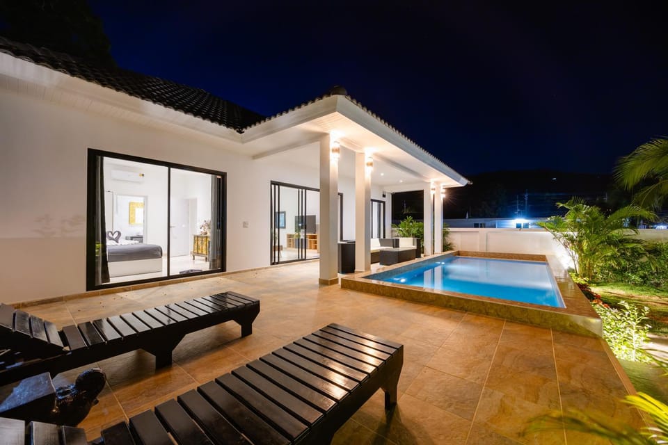 Night, Pool view, sunbed