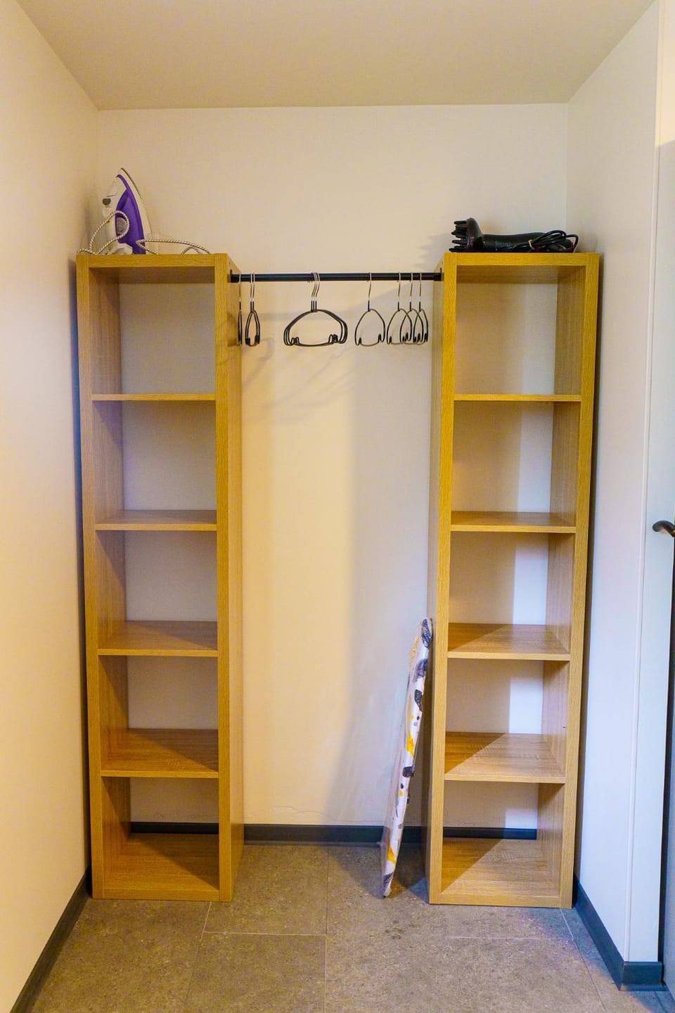 Bedroom, flat iron, hair dryier, wardrobe