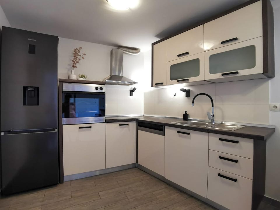 Kitchen or kitchenette, dishwasher, oven, stove