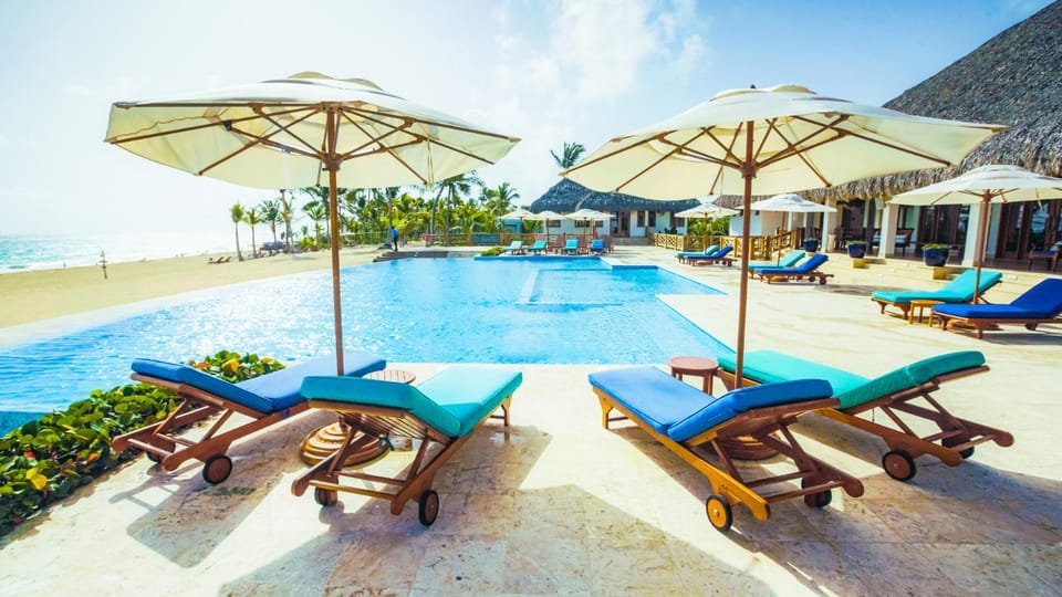 Natural landscape, Beach, Swimming pool, sunbed