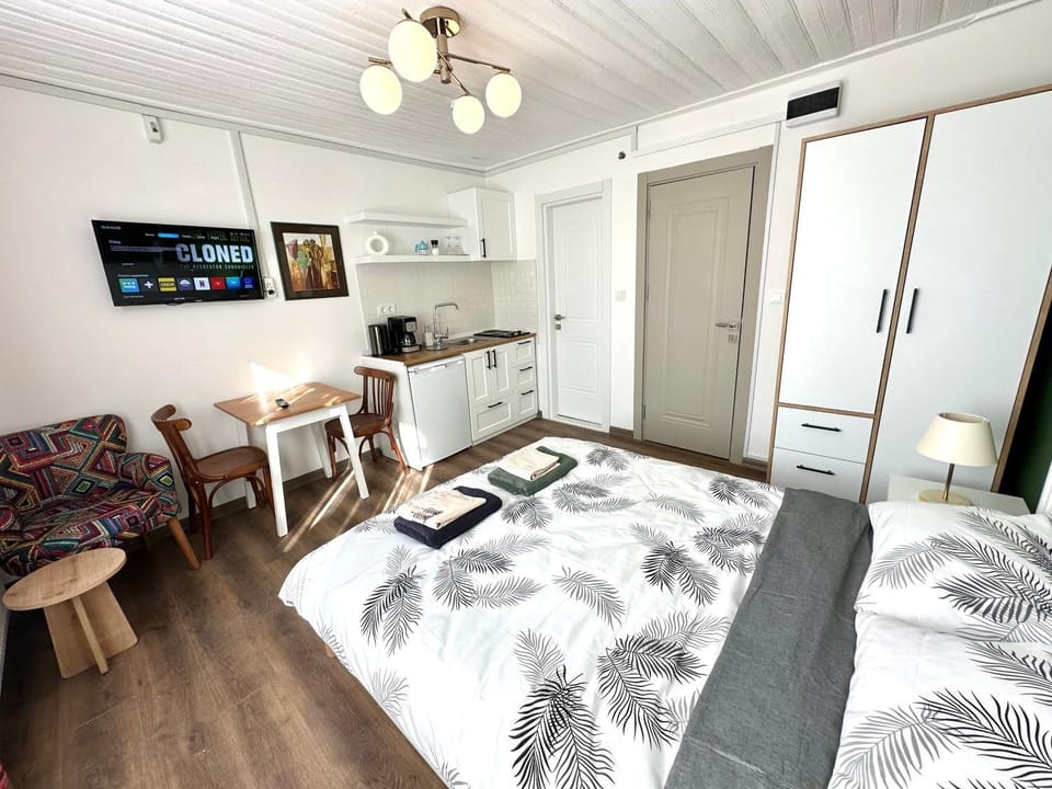 Bed, TV and multimedia, Kitchen or kitchenette, Photo of the whole room, Seating area, Bedroom, minibar, wardrobe
