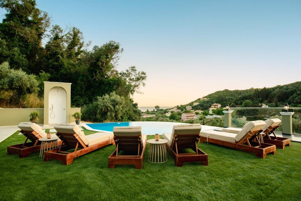 Patio, Spring, Day, Garden, Garden view, Mountain view, Pool view, Swimming pool, sunbed