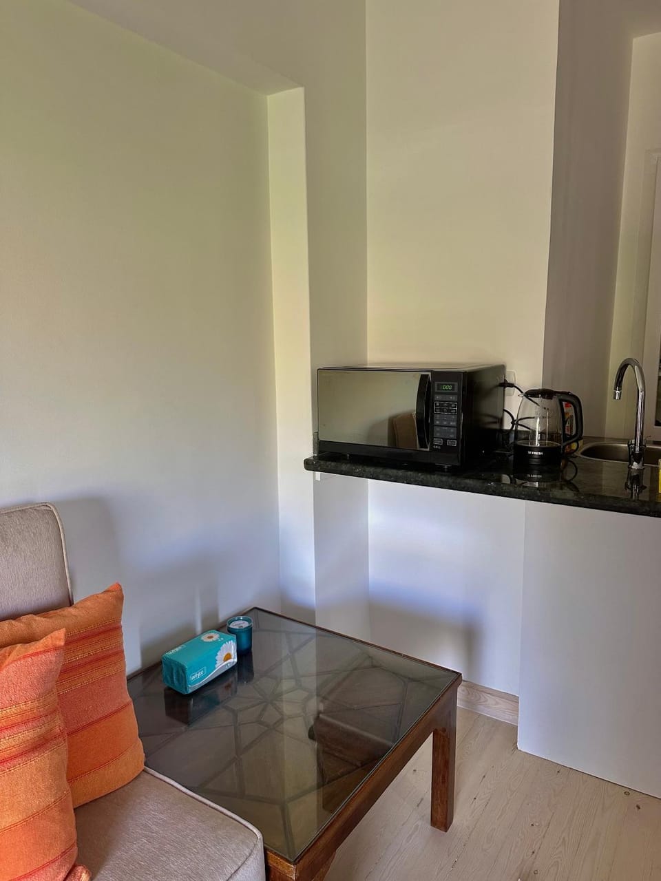 Kitchen or kitchenette, microwave