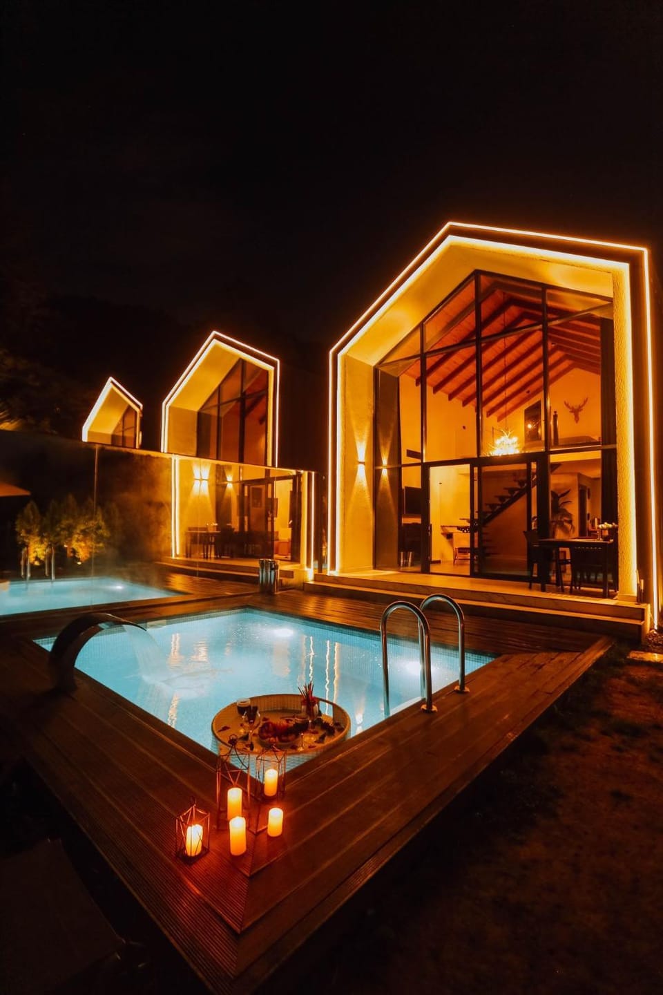 Night, Natural landscape, Pool view, Swimming pool, sunbed