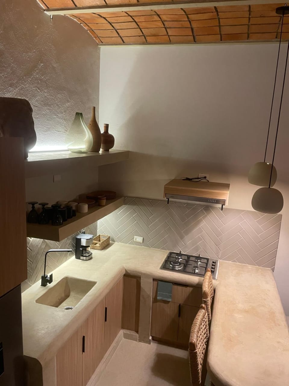Kitchen or kitchenette, stove