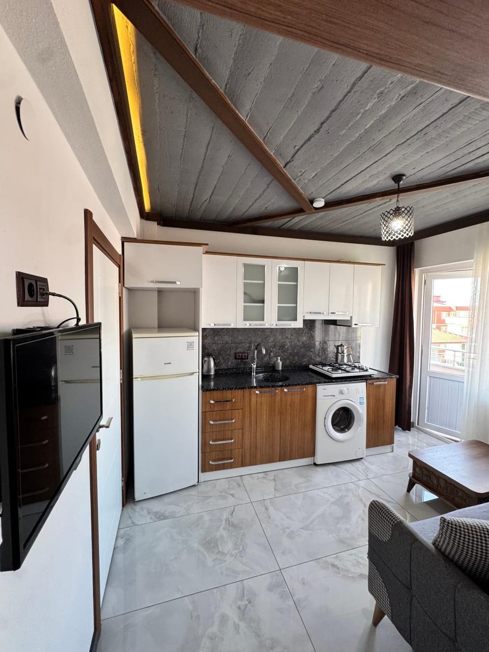 Living room, kitchen