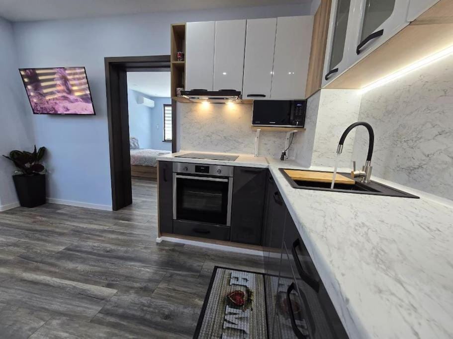 Kitchen or kitchenette, oven