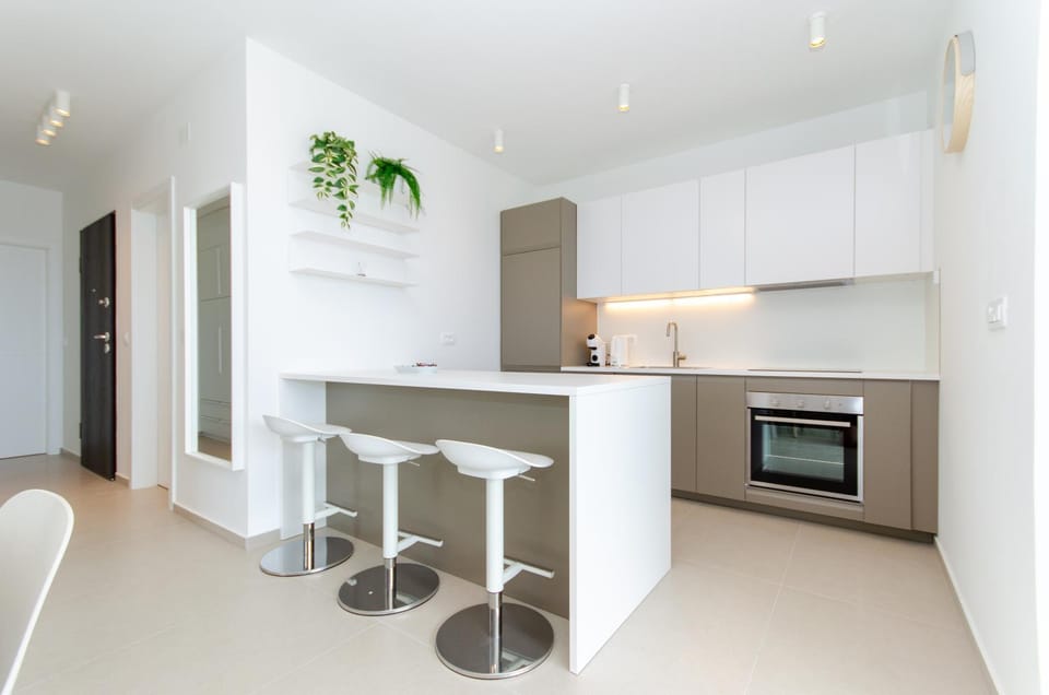 Kitchen or kitchenette, dishwasher, oven, stove