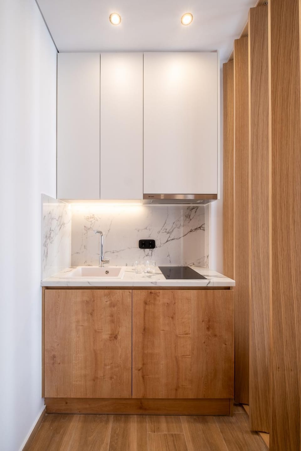 Kitchen or kitchenette, stove