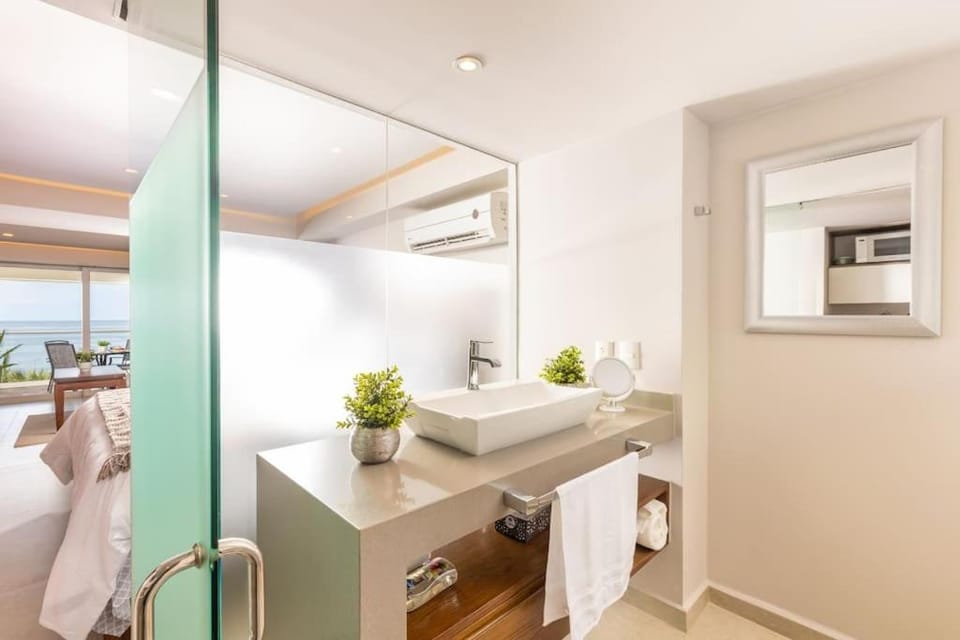 Bathroom, towels, air conditioner
