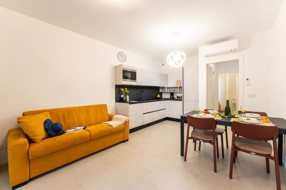 Kitchen or kitchenette, Living room, Dining area, dishwasher, microwave, stove, air conditioner