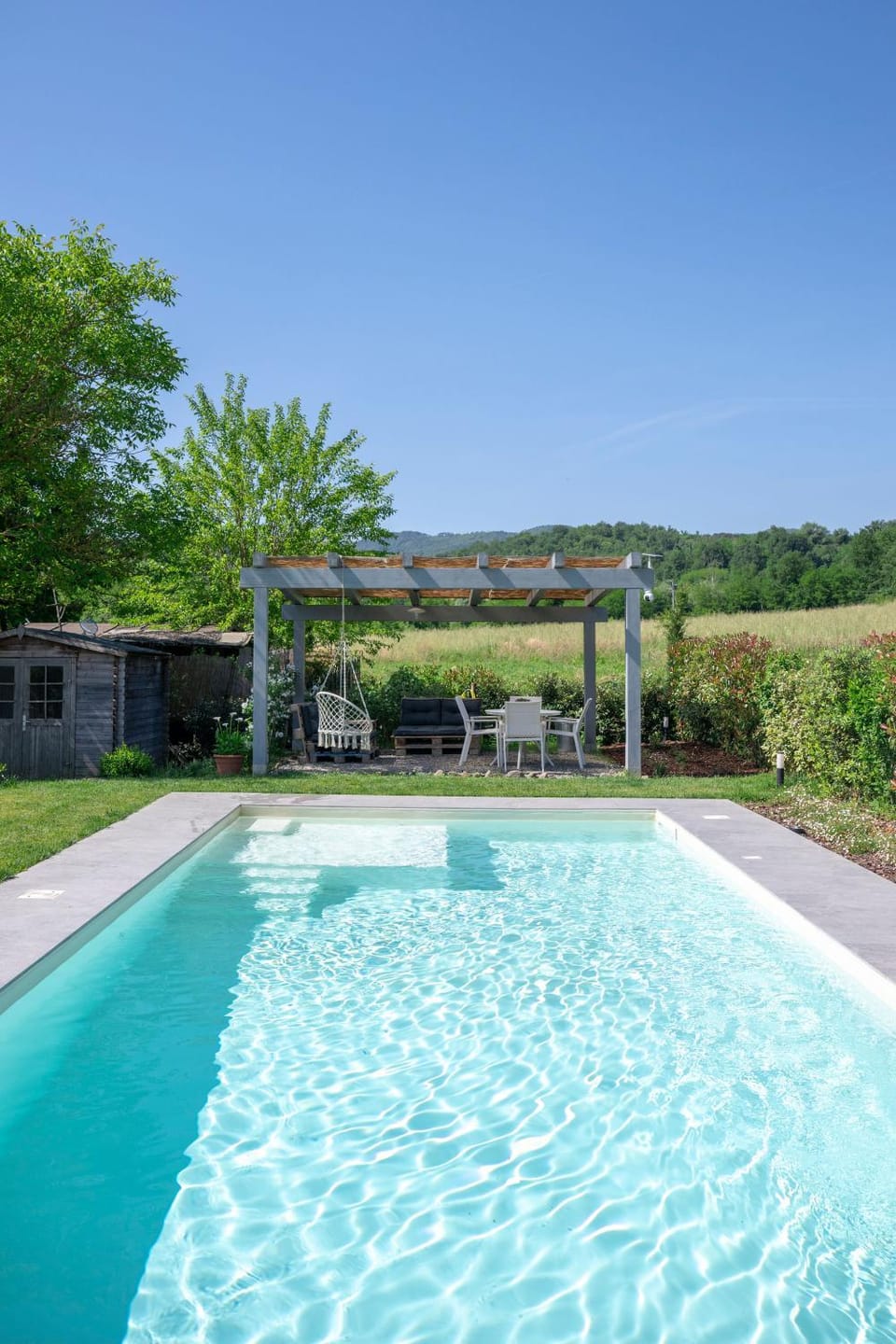 Natural landscape, Garden, Garden view, Pool view, Swimming pool, sunbed