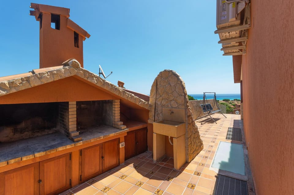 Patio, Sea view, fireplace