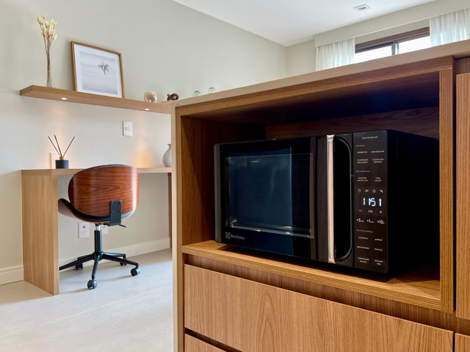 Kitchen or kitchenette, microwave