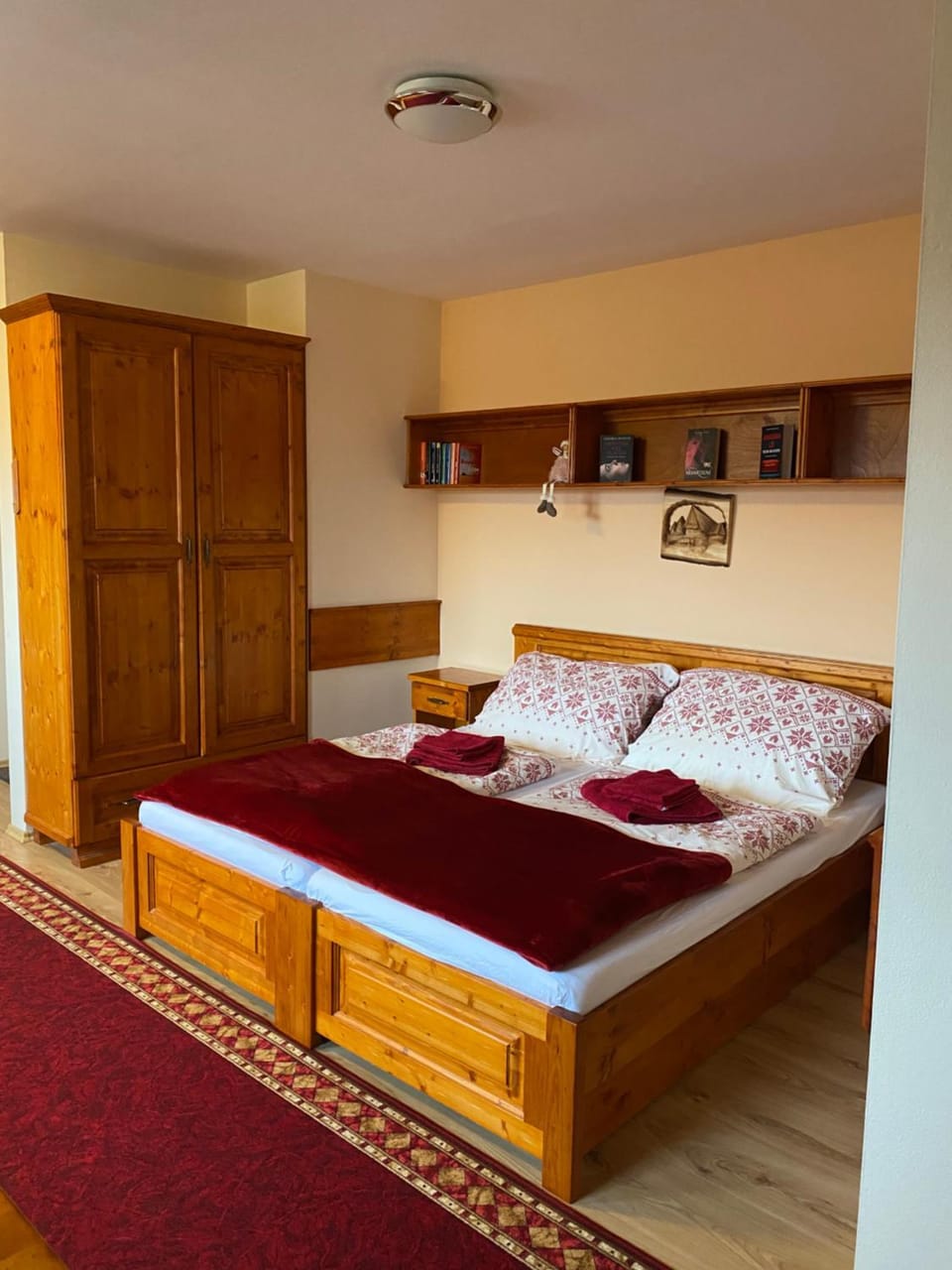 Bed, wardrobe