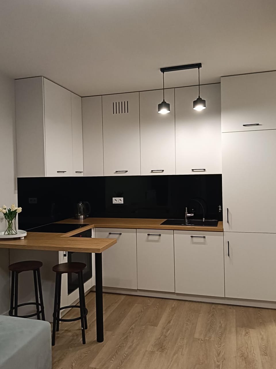 Kitchen or kitchenette, stove