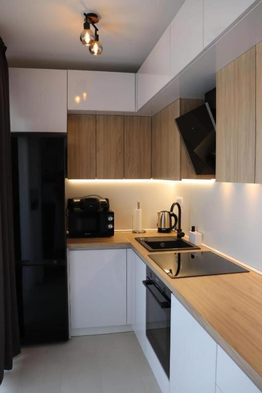 Kitchen or kitchenette, stove