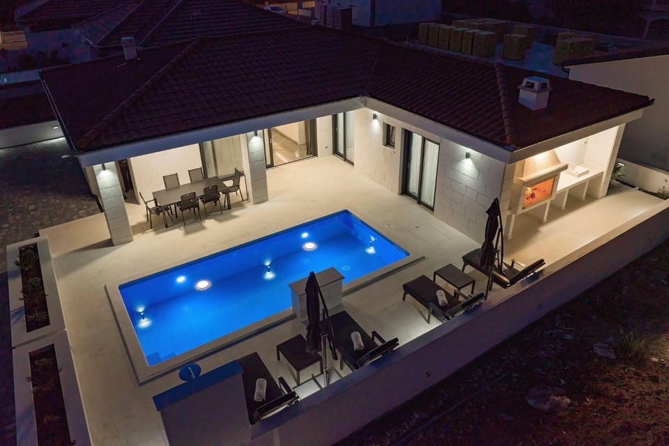 Property building, Night, Swimming pool