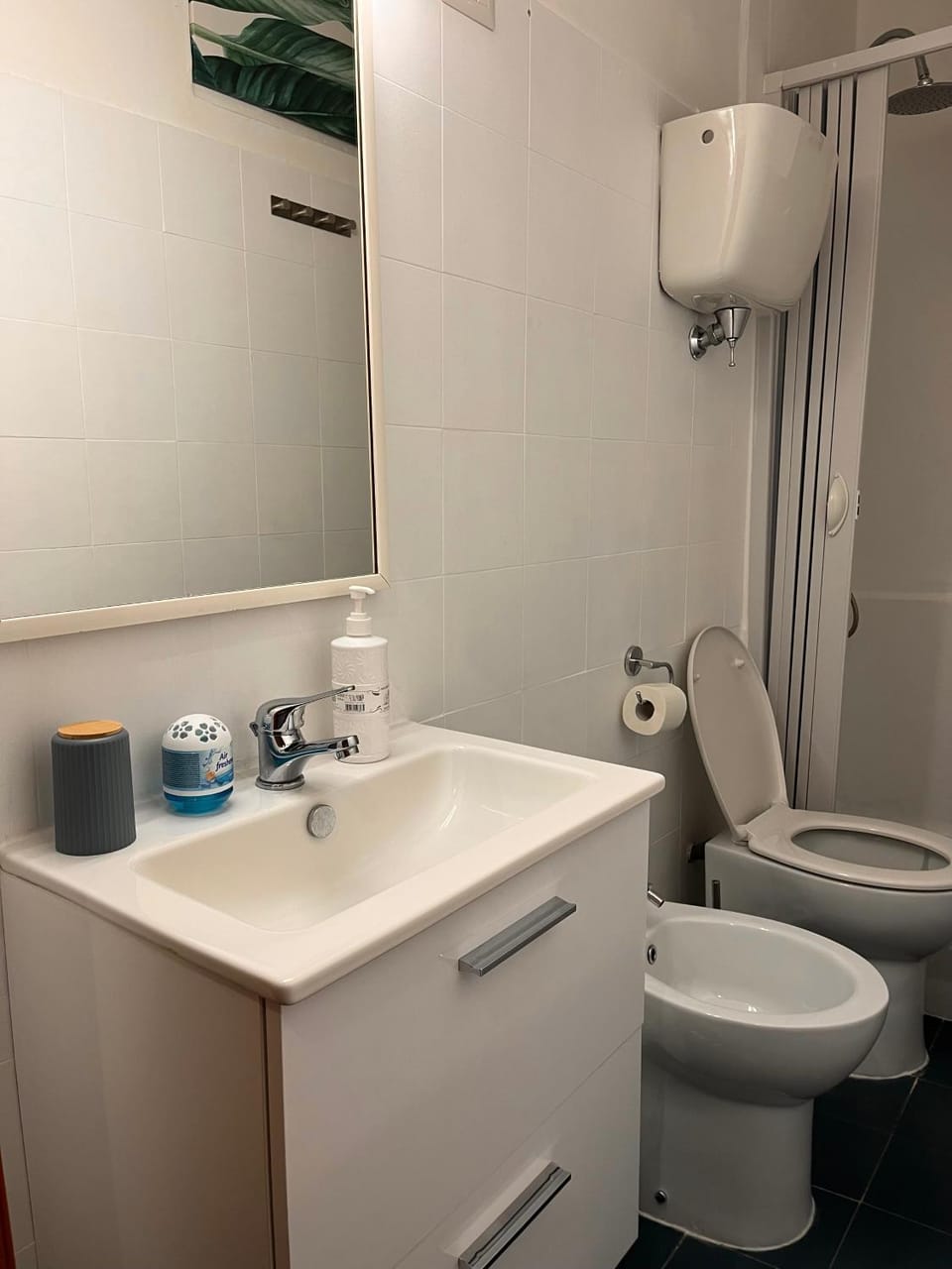 Shower, Toilet, Bathroom, bidet, flat iron, hair dryier, towels